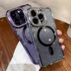 Magsafe manyetik şarj telefon kasası için iPhone 15 13 12 11 14 Pro Max Plus Kamera Lens Kenar Kaplama Glitter Rhinestones Gradyan Şeffaf Yumuşak TPU Kapağı