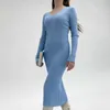 Casual Dresses Vintage Elegant Knitted Slim Sweater Midi Lady Wrap Hips Bodycon Korean Fall Winter V Neck Long Sleeve Dress