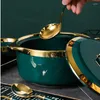 Zestawy naczyń stołowych 1PCS Ceramiczna miska z pokrywką zupa ryżowa obiad porcelanowy Zielony penh okrągły kości Chiny domowe materiały kuchenne