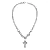 Kedjor 2023 Inlagd Zircon Silver Color Cross Pendant 50 cm Kubansk halsband Herrfashion Party Jewelry Birthday Presents