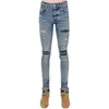 Designer Clothing Denim Amiiri High Street Bleu Effiloché Patchwork Jeans Hommes Slim Fit Petits Pieds Casual Pantalon Déchiré À La Mode