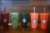 Sereia Deusa Starbucks 24oz / 710ml Canecas de plástico Tumbler Reutilizável Limpar Beber Fundo Plano Pilar Forma Tampa Copos de Palha