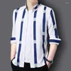 Camicie casual da uomo Manica lunga a righe Tendenza giovanile Versione slim e pura e fresca Top T-shirt senza stiratura Camicia quattro stagioni