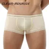 Homens s sexy boxers oco rendas roupa interior legal verão calcinha de seda gelo bulge bolsa u convexo cuecas hombre