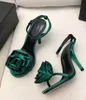 2024 Summer Luxury Cassandra Sandals Shoes Flower Satin Women Leather Lady Opyum Gladiator Sandalias Party Wedding Stiletto Heel Black Rose Green