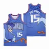 Basketball 15 Yosemite Sam Moive Jersey Pullover Retro College Pure Cotton for Sport Fan University Oddychany kolor kolor niebieski fioletowy biały mundurowy top