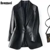 Vestes Femmes Nerazzurri Printemps Automne Noir En Cuir Blazer Femmes Bouton Unique Slim Fit Designer Femmes Vestes En Cuir et Manteaux 5XL 6XL 7XL 231123