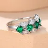 Cluster Ringen Moeder Dag Vierkante Groene Steen Voor Vrouwen Zilver Kleur Vintage Vrouwelijke Witte Zirkoon Trouwringen Verlovingsring Sieraden CZ