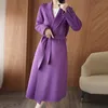 Двустороннее шерстяное пальто женское, осень-зима 2023, новая корейская версия средней длины, свободный халат, шерстяная куртка на шнуровке
