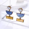 Brincos pendurados luxuosos elegantes pedras preciosas azuis resina 14kt banhado a ouro longo gota de orelha argola robusta joias de festa presentes