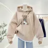 Oversize americano retro teddy bear hoodie para as mulheres no outono e inverno novo pelúcia engrossado solto preguiçoso jaqueta com capuz estilista ab zv