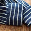 メンズカジュアルシャツソースZhan Chambray for Men Striped Railway Workerシャツビンテージ長袖メンズルーズフィット