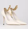 Elegant Brand Diamond Talura Sandals Shoes Women Patent Leather Pointed Toe Pumps with Gold Chain Party Wedding Bridal Lady High Heels EU35-43