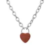 Good Quality Natural Crystal Gemstone Love Heart Lock Charm Pendant Necklace with Alloy Chain for Men and Women