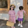 Clothing Sets 2023 Summer Loose Breathable Boutique Clothes Girls Baby Sweet Floral Dress Boys Turn-down Collar Shirt Cotton Shorts Set