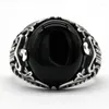 Cluster Rings Natural Black Agate Ring для мужчин 925 Серебряный серебряный меч AQEEQ Турецкий религиозный подарки ручной работы размером 8-12