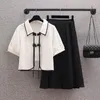Dwuczęściowa sukienka Sets Sets Womens Berifits Lapel krótki rękaw Mała koszulka i linia środkowa spódnice Koreańskie ubrania