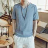 エスニック服の夏の男性コットンリネンブラウス半袖Tシャツ中華伝統的な服男性レトロハンフタンスーツストリートウェアティー