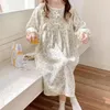 Kvinnors sömnkläder Nightgown Loose Gaze Breattable Long Sleepdress Layer Print Sleeve Cotton Floral Double Korean Women Winter Nightdress