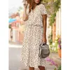 Abiti casual Abito estivo a pois Abito camicia con stampa leopardata da donna Bohemian Lunghezza media Vita alta Abbigliamento da spiaggia Estate 230424