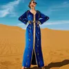 Etniska kläder Caftan Marocain Hand Sydd Diamond Royal Blue Velvet Dress Party Maxi Abaya Woman Dubai Luxury Evening Dresses Ramadan