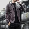 Men's Suits Autumn Faux Leather Suit Jackets Men Solid Motorcycle Long Sleeve Blazer Coats Fashion Casual Slim Business PU Outwear Male