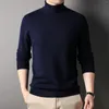 Suéter masculino % suéter de lã outono inverno moda casual cor sólida gola alta roupa íntima de manga comprida top bottoming