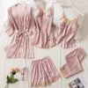 Damen-Nachtwäsche-Pyjama für Frühling und Sommer, dünnes fünfteiliges Set, sexy Straps-Pyjama-Kleid, locker sitzend, mit Brustpolster