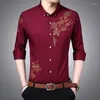 Men's Casual Shirts Fashion Men Thin Social Smooth Shirt Spring Autumn Long Sleeve Print Button Korean Male Clothes Loose Flower Top 2023