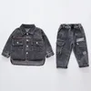 Familie Passenden Outfits 2023 Mode Herbst Baby Jungen Kleidung Set Sport Anzug Kinder Sets Kinder Denim Für Kleidung 1 3 4 jahr 231124