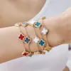 Luxuriöse klassische 4/vierblättrige Kleeblatt-Charme-Armbänder, Gras-Diamant-Armband, minimalistisches Damen-Armband mit fünf Blumen, Fritillaria, viel Glück, Gras, vielseitiges Armband mit Kette