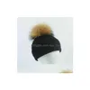 Beanie/Skull Caps Kids Sticked Scarf and Hat Set Fashion 2 Piece Toddler Baby Girls Boys Solid Winter Warm Pur Pom Black Drop Delive DHJ6D