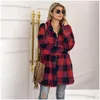 Women'S Jackets Femmes Vestes Femmes Automne Hiver En Peluche Plaid Revers Long Manteau Manches Bouton Épaissir Chaud Mode Coréenne Veste Drop D Otoey