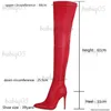 Bottes Sexy talons hauts cuisses bottes femmes bout pointu Stretch rouge bottes longues 2024 automne hiver nouvelle mode mince genou bottes hautes femmes T231124