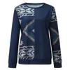 Damen Hoodies Frauen Crewneck Sweatshirts Geometrischer Druck Patchwork Langarm Lässig Ethnisch Pullover Damen Bluse Tops Sudadera Mujer