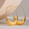 Hoop Earrings Trendy Golden Plated Textured Crescent For Women Stainless Steel Hammered Thick Hoops Long Hook