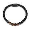 Strand 1 Pc Amazonckysee Tiger Eye Stone Beads Bracelet Woven Leather Rope With Stainless Steel Magnetic Clasps For Men Jewelry Gift