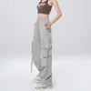 Women's Pants Rimocy Y2K Streetwear Pink Cargo Women 2023 Casual Big Pockets Oversized Overalls Woman Baggy Wide Leg Straight Trousers