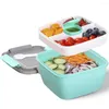 Dinnerware Sets Salad Bowl With Dressing Container Compartments Safe Plastic Bento Box Tableware Set Picnic Work School Home Pink