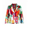 Chaquetas de mujer Mujeres elegante moda geométrica impresión chal cuello manga larga blazer top casual un botón corsé chaqueta outwear