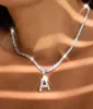 26 lettre initiale collier couleur argent Tennis chaîne ras du cou pour les femmes déclaration Bling cristal Alphabet collier collier bijoux 9237421