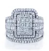 Hochzeit Ringe Luxus Weibliche Weiße Kristall Stein Ring Set Große Silber Farbe Für Frauen Vintage Braut Kleine Quadratische Verlobung5284596