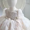 Robes de filles robe blanche de fille de fleur pour les mariages à manches longues broderie premier anniversaire baptême bébé enfant en bas âge fête d'enfants 231124