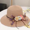 Chapeaux à large bord décor de fleurs artificielles dôme rond chapeau de soleil femmes été disquette parasol bassin