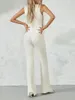 Women's Two Piece Pants Wsevypo Women 2 Knitted Suits Drawstring Side Cutout Tie-up Rib Crop Tank Tops And High Waist Flare Streetwear