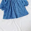 Vestidos de menina primavera estilo coreano roupas a linha saia manga longa floral azul bonito vestido de princesa para meninas de 3 a 8 anos