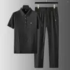 Herren Trainingsanzüge Lässige Sportanzug Hosen für Herren Sommer Luxus Dünn Revers Stickerei Poloshirt Schlank Zweiteilige Hübsche Kurzarm Weiß