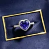 Rings de cluster Blue Heart Heart Moissanite Engagement S925 Sterling Silver Gold Bated Fine feminino Certificado de jóias Drop