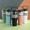 ウォーターボトル30オンスカップ熱保存ステンレススチール屋外大容量タンブラー再利用可能な漏れ可能なフリップカップウォーターボトル