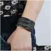 Bangle Retro Mtilayer Wrap Couro Bangle Botão Ajustável Pulseira Pulseira Para Homens Mulheres Moda Jóias Drop Delivery Jóias Dhlsc